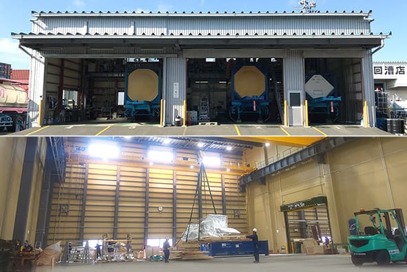 コンテナ洗浄施設と清水港梱包物流センター